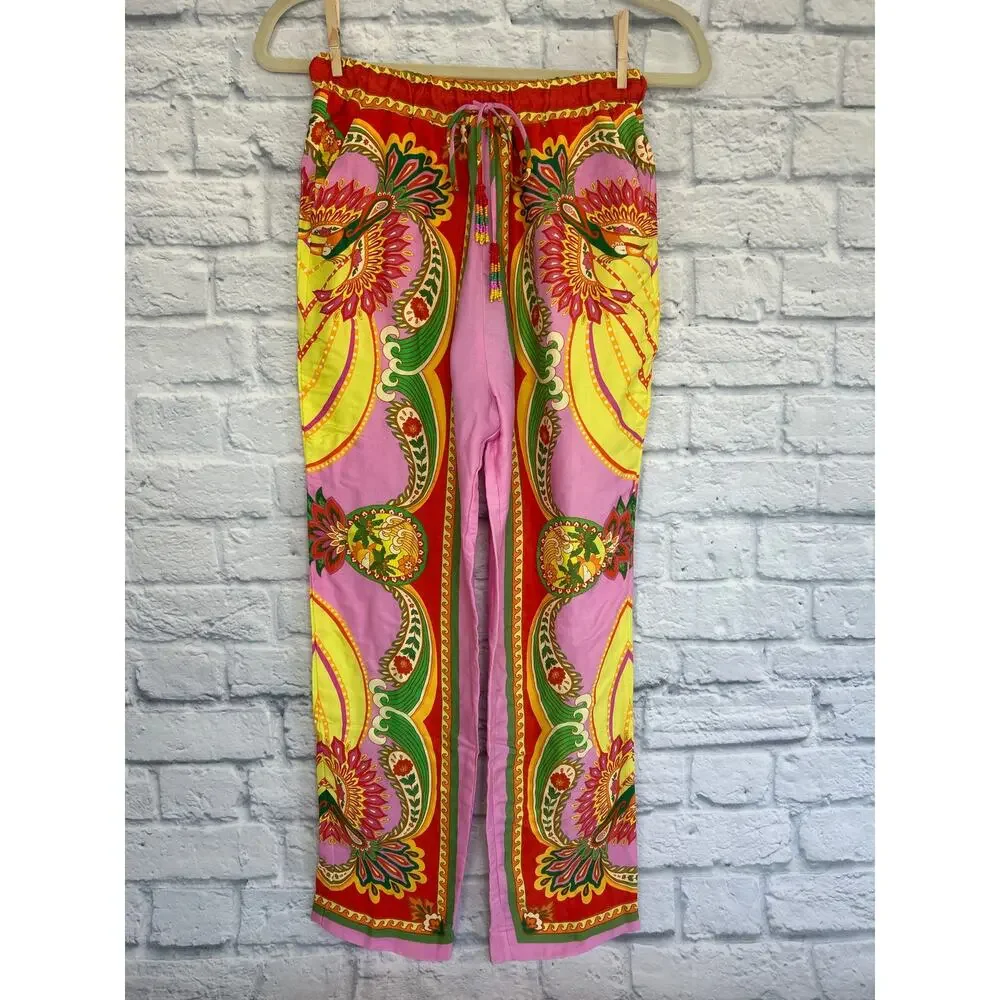 NWT FARM Rio Multicolor Beach Toucans Scarf Straight Leg Pants XS - Picture 2 of 16